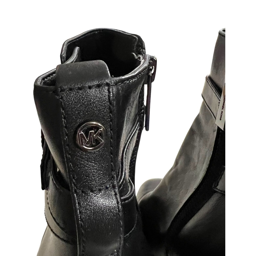 Michael Kors Black Leather Buckle Ankle Boots Block Heel Side Zip Womens 9M - Picture 5 of 7